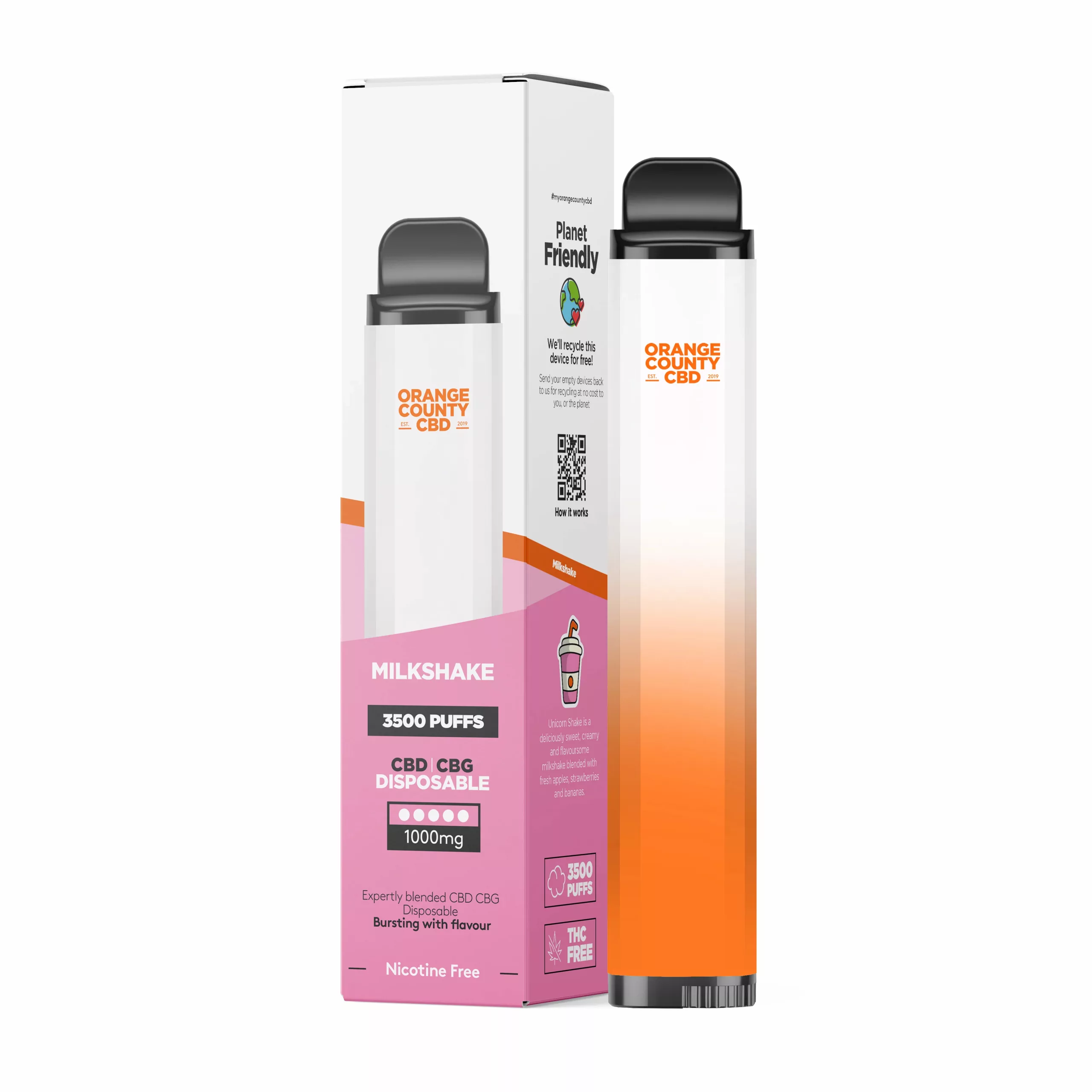 MilkshakePen Orange County CBD Vapeador Milkshake con CBD | CBG 1000mg - Sin THC (10ml) - Imagen 1