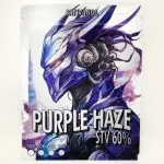 “Envase Sativanol Purple Haze STV 60% con ilustración futurista en tonos morados.